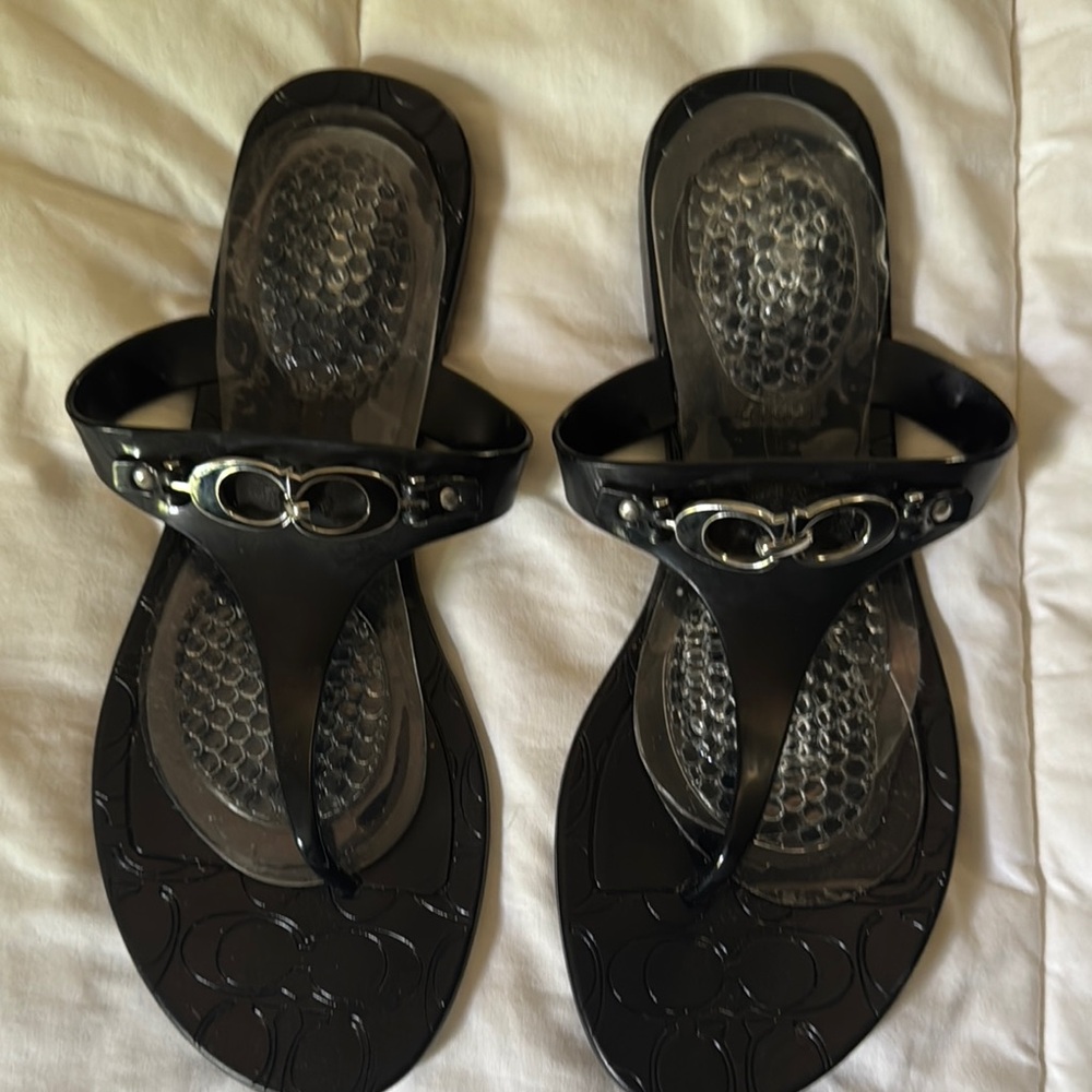 Coach -Elegant Black Sandals with Silver Accents